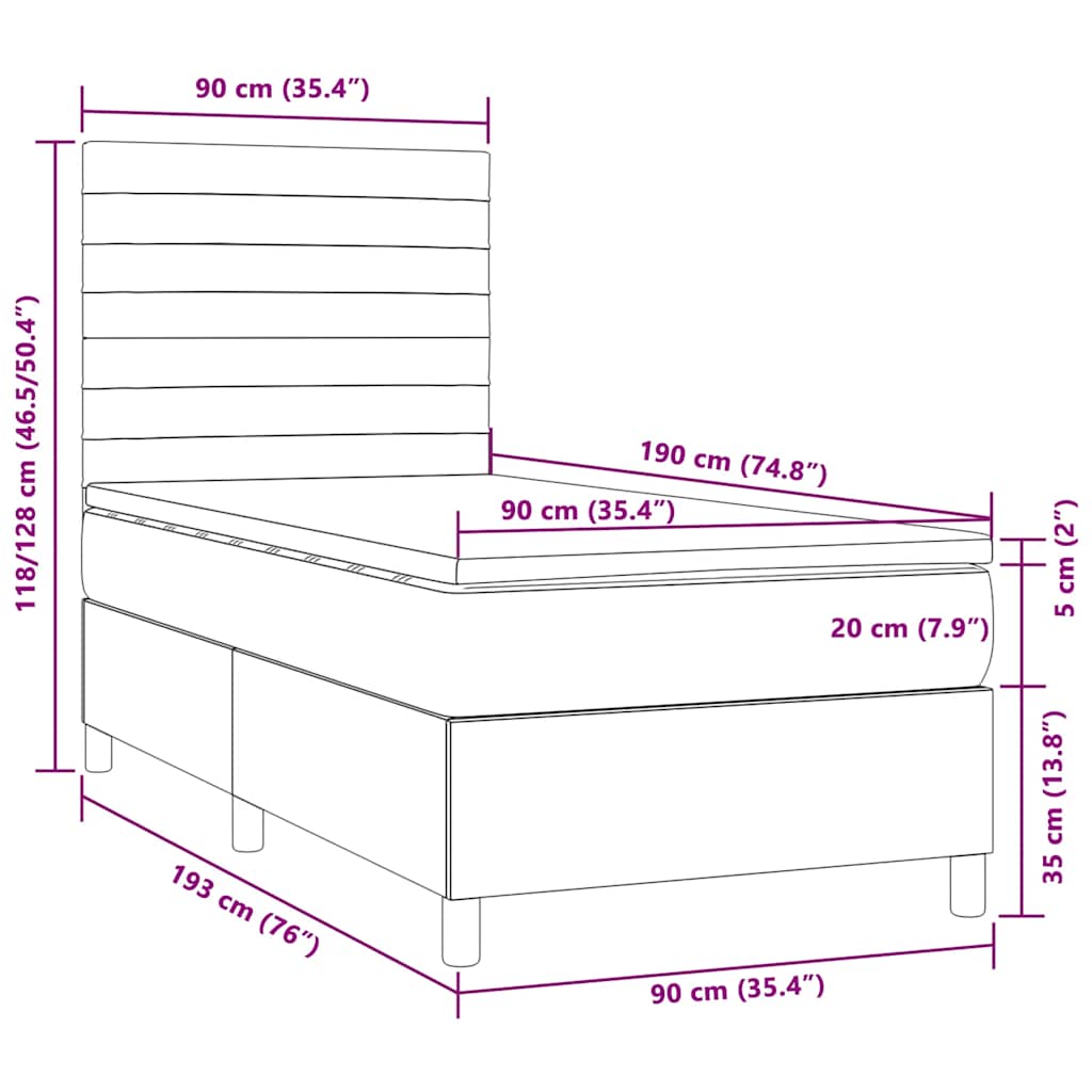 Pat cu arcuri, saltea și LED, gri taupe, 90x190 cm, textil GartenMobel Dekor