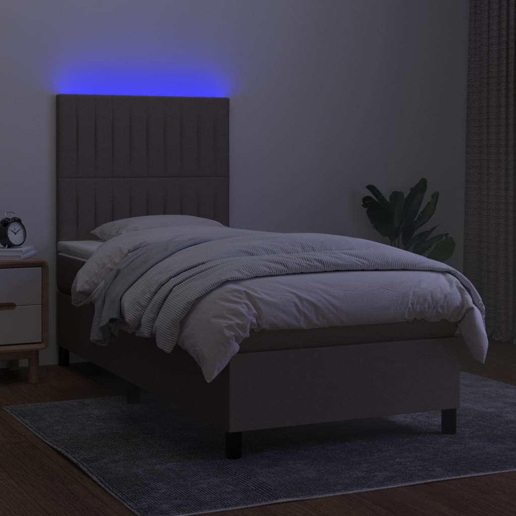 Pat cu arcuri, saltea și LED, Gri taupe, 100x200 cm, textil GartenMobel Dekor