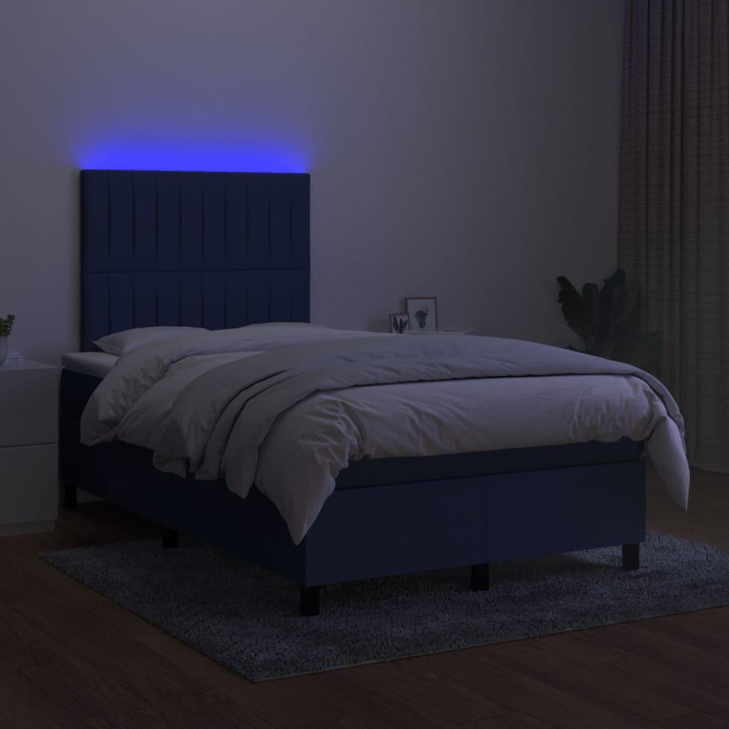 Pat cu arcuri, saltea și LED, albastru, 120x200 cm, textil GartenMobel Dekor