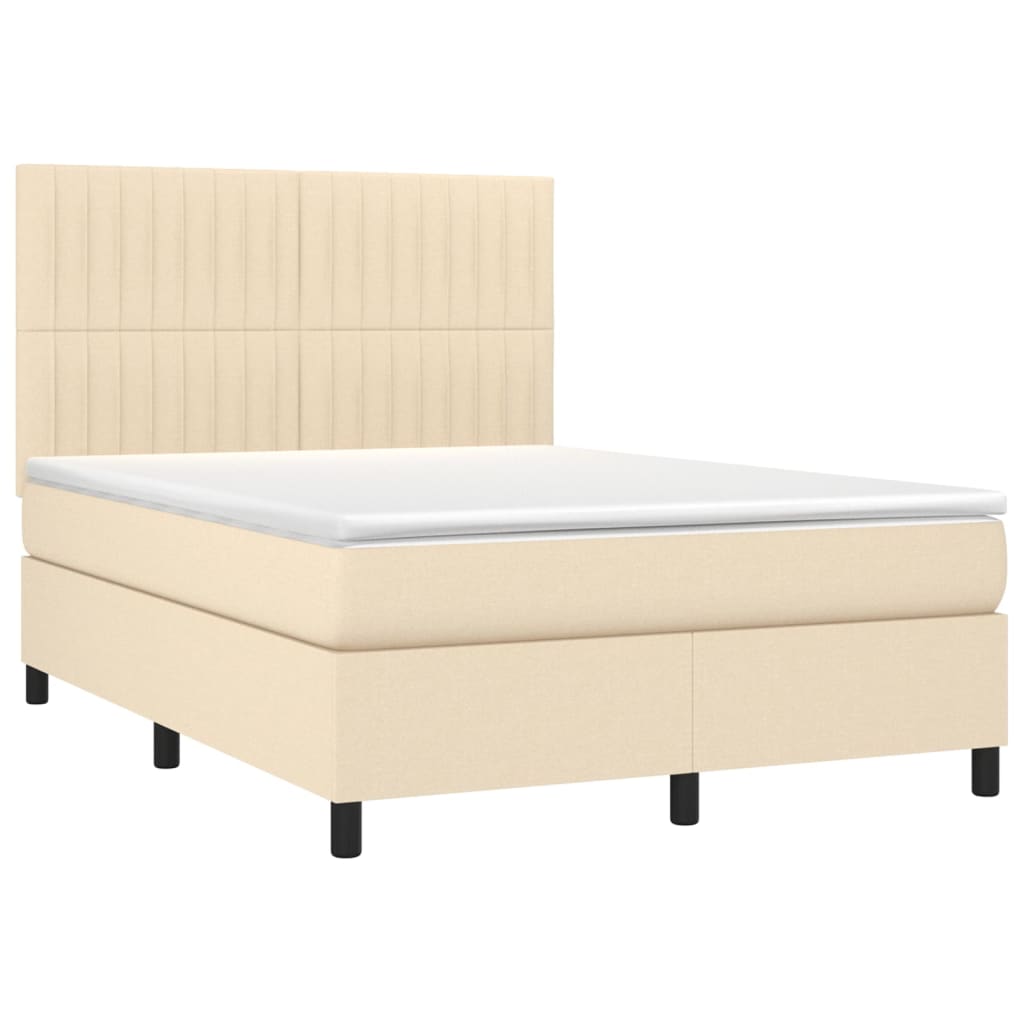 Pat cu arcuri, saltea și LED, crem, 140x190 cm, textil GartenMobel Dekor