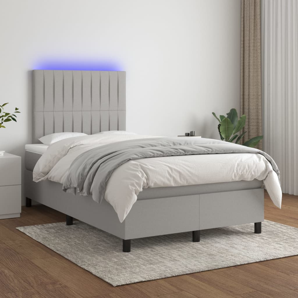 Pat cu arcuri, saltea și LED, gri deschis, 120x200 cm, textil GartenMobel Dekor
