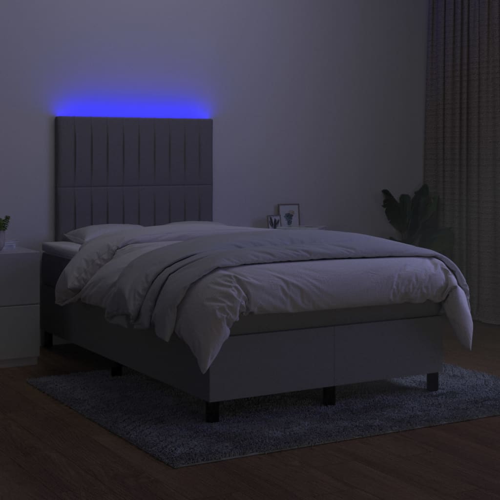 Pat cu arcuri, saltea și LED, gri deschis, 120x200 cm, textil GartenMobel Dekor