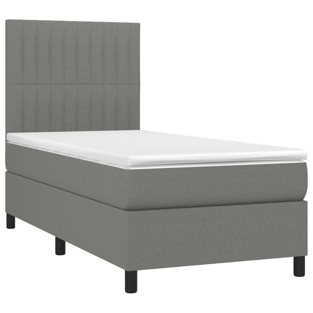 Pat cu arcuri, saltea și LED, gri închis, 100x200 cm, textil GartenMobel Dekor