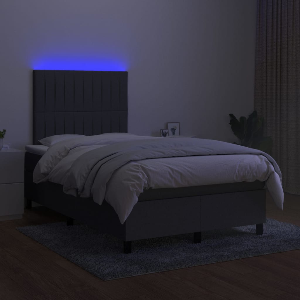 Pat cu arcuri, saltea și LED, gri închis, 120x200 cm, textil GartenMobel Dekor