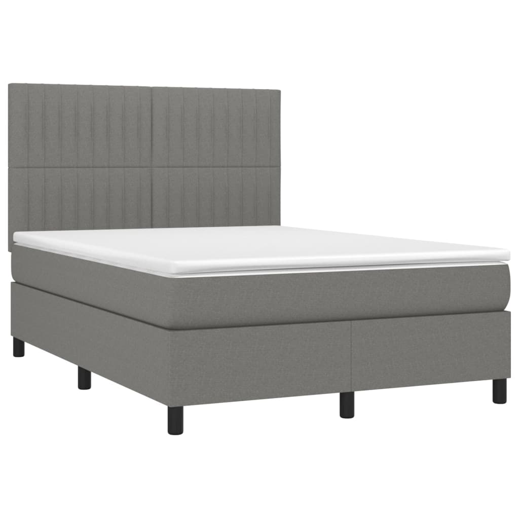 Pat cu arcuri, saltea și LED, gri închis, 140x200 cm, textil GartenMobel Dekor