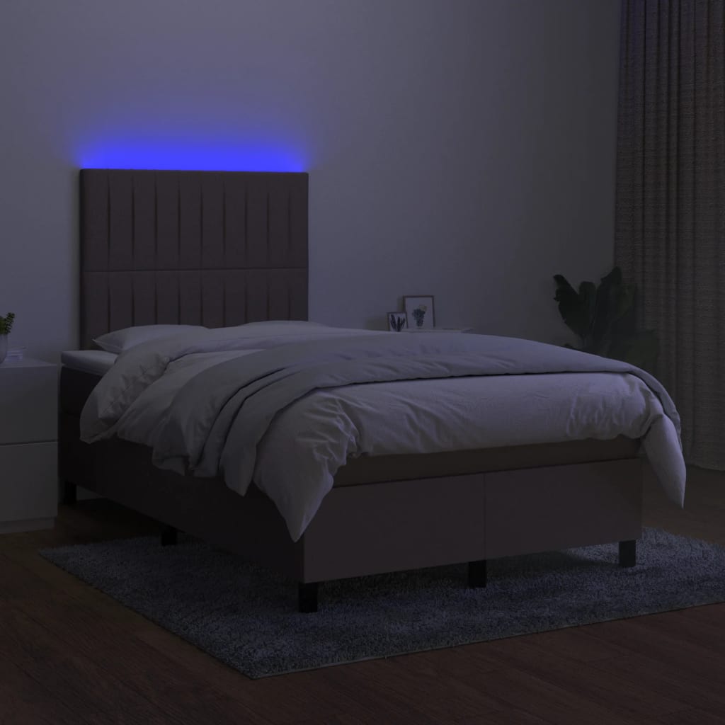 Pat cu arcuri, saltea și LED, gri taupe, 120x200 cm, textil GartenMobel Dekor