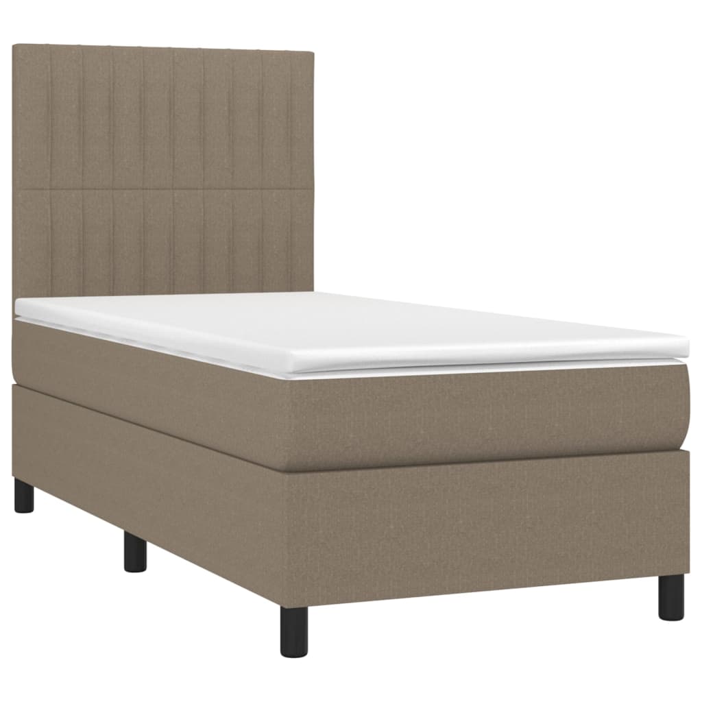 Pat cu arcuri, saltea și LED, gri taupe, 90x190 cm, textil GartenMobel Dekor
