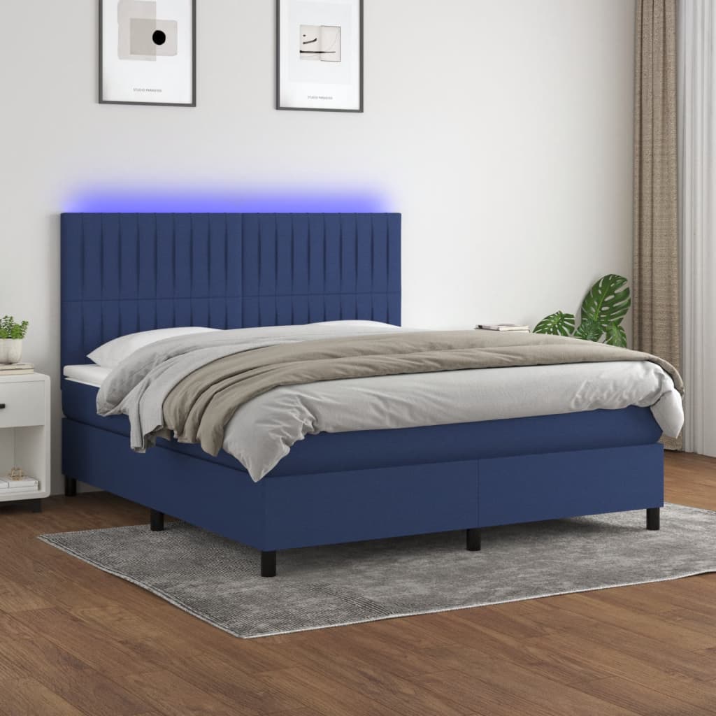 Pat cu arcuri, saltea și LED, albastru, 180x200 cm, textil GartenMobel Dekor