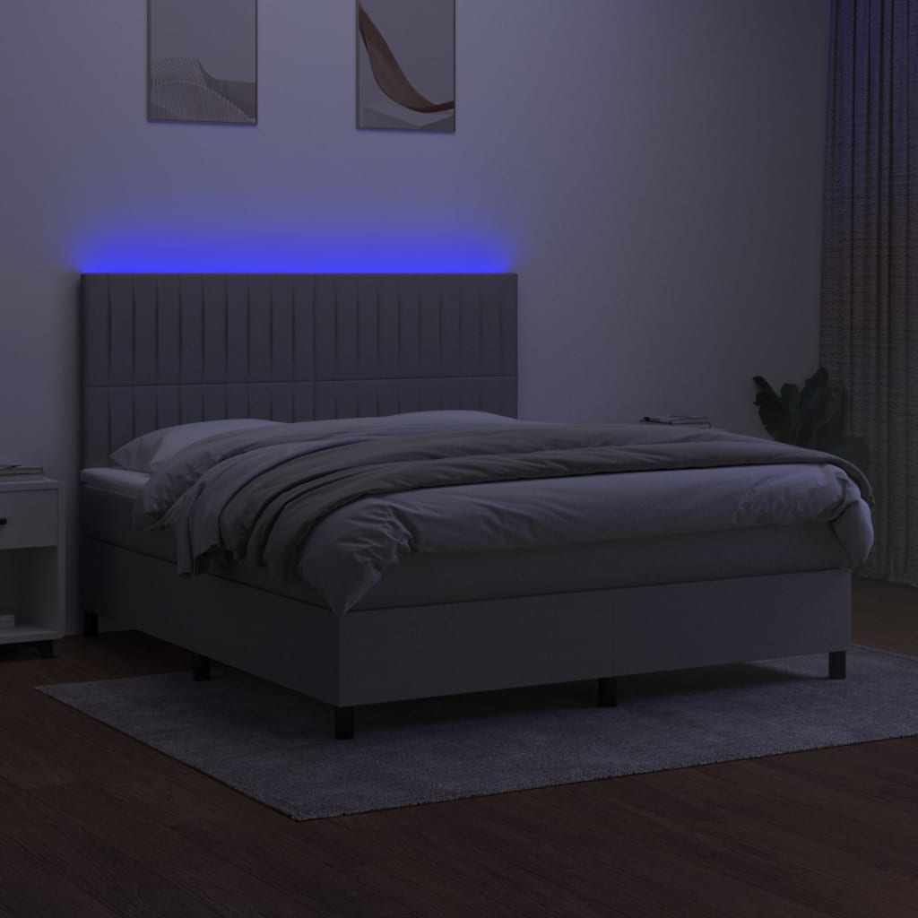 Pat cu arcuri, saltea și LED, gri deschis, 160x200 cm, textil GartenMobel Dekor