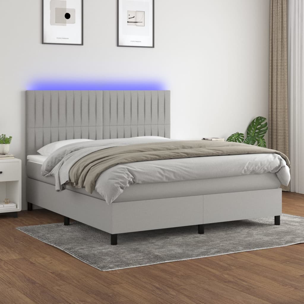 Pat cu arcuri, saltea și LED, gri deschis, 180x200 cm, textil GartenMobel Dekor