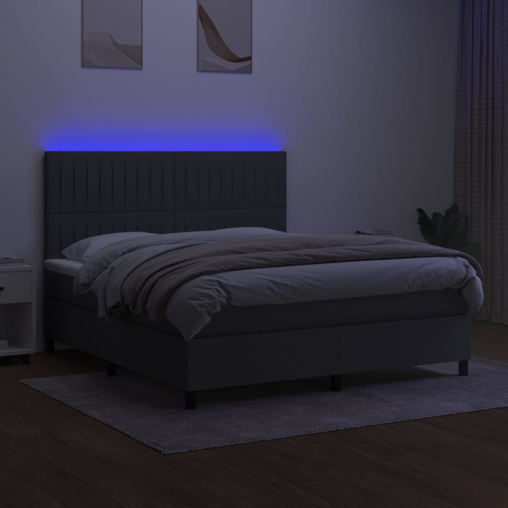 Pat cu arcuri, saltea și LED, gri închis, 160x200 cm, textil GartenMobel Dekor