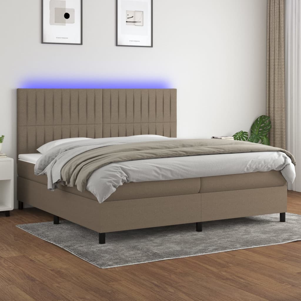 Pat cu arcuri, saltea și LED, gri taupe, 200x200 cm, textil GartenMobel Dekor