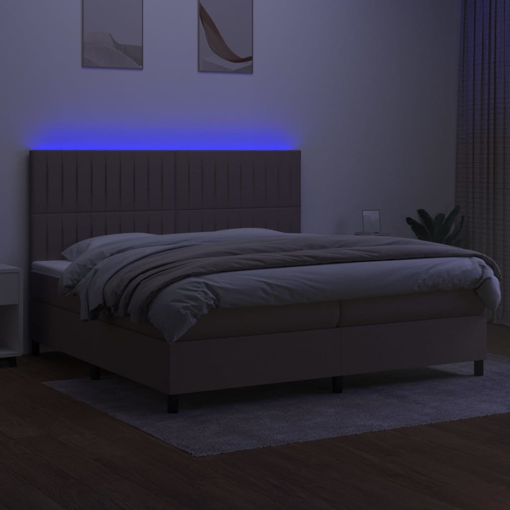 Pat cu arcuri, saltea și LED, gri taupe, 200x200 cm, textil GartenMobel Dekor