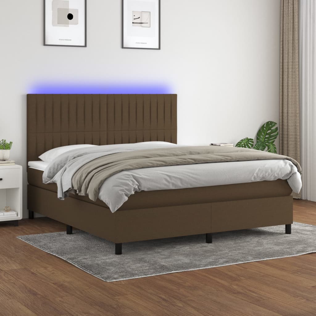 Pat cu arcuri, saltea și LED, maro închis, 180x200 cm, textil GartenMobel Dekor