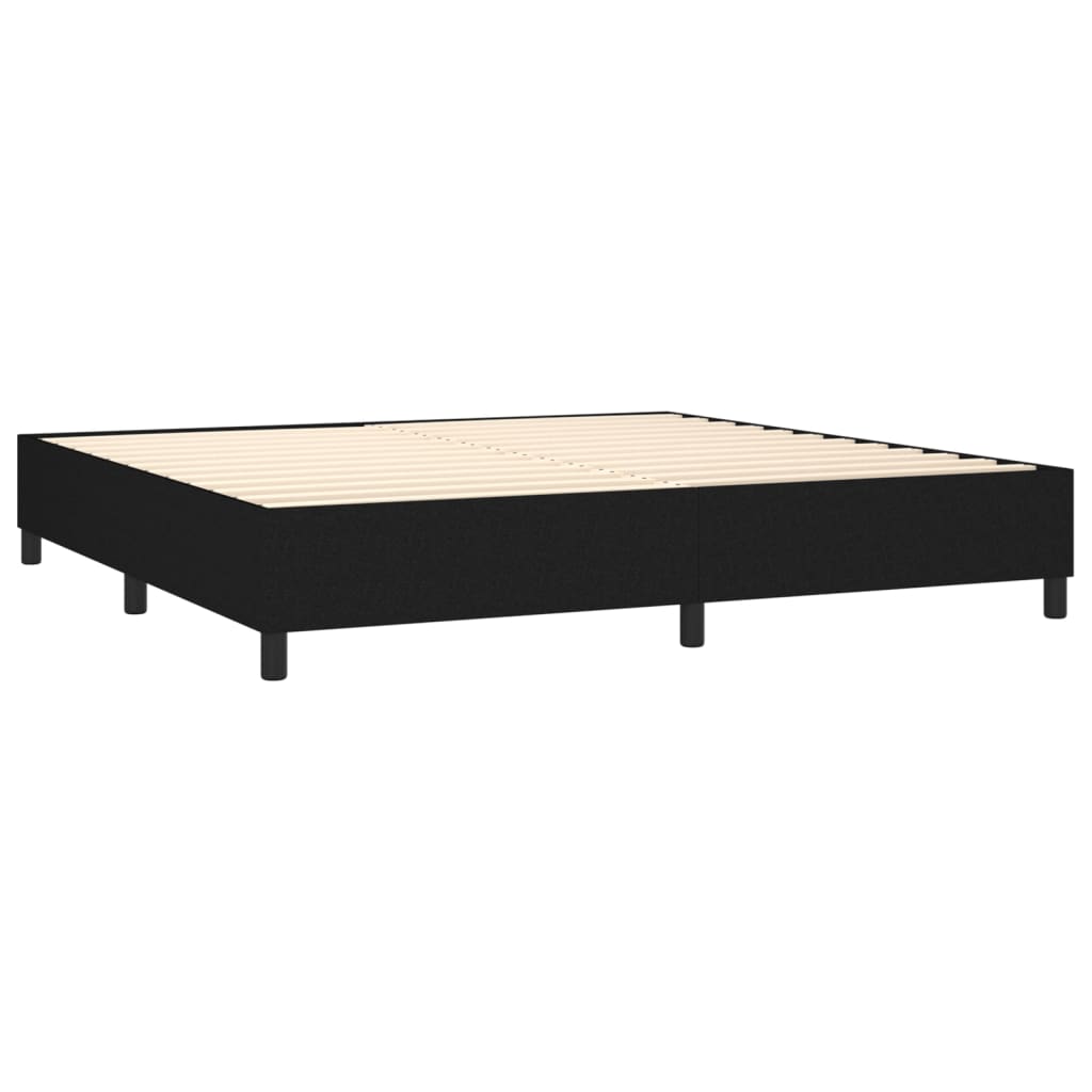 Pat cu arcuri, saltea și LED, negru, 200x200 cm, textil GartenMobel Dekor
