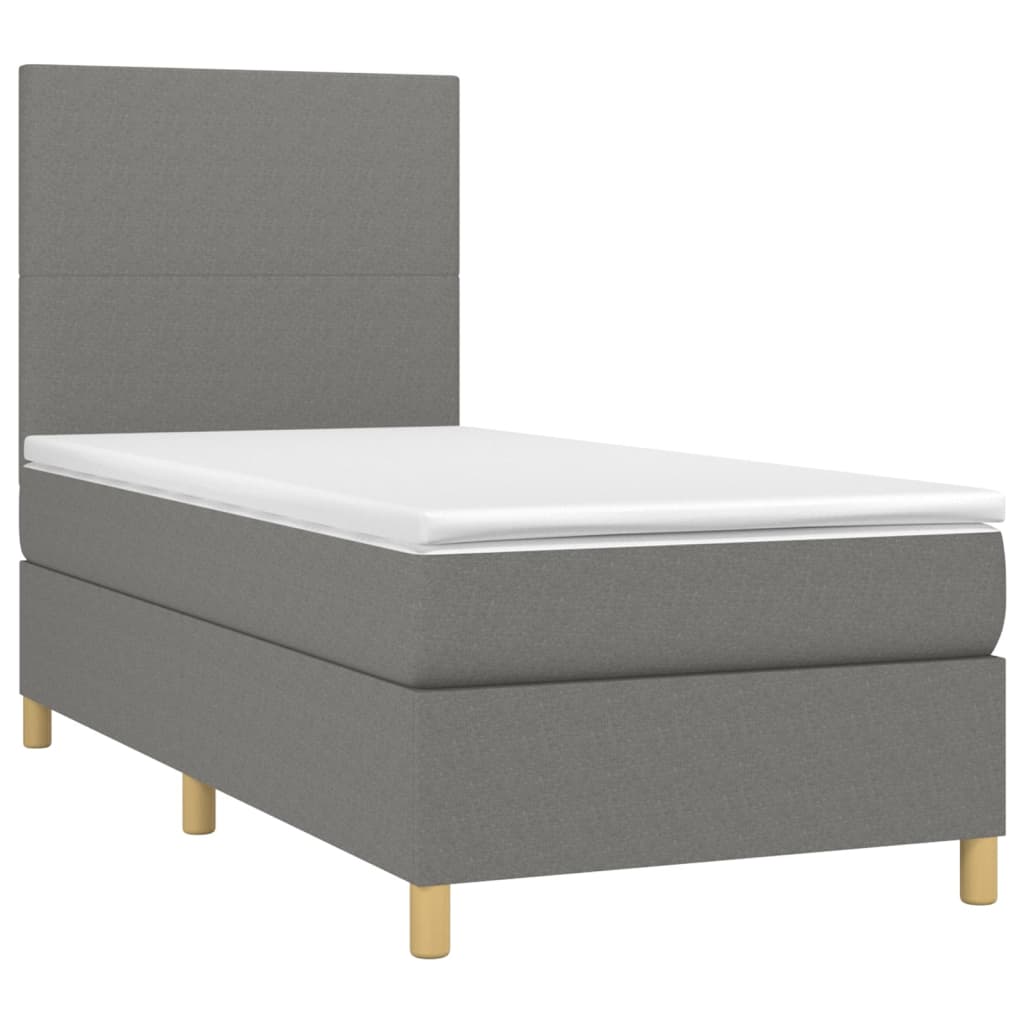 Pat cu arcuri, saltea și LED, gri închis, 100x200 cm, textil GartenMobel Dekor
