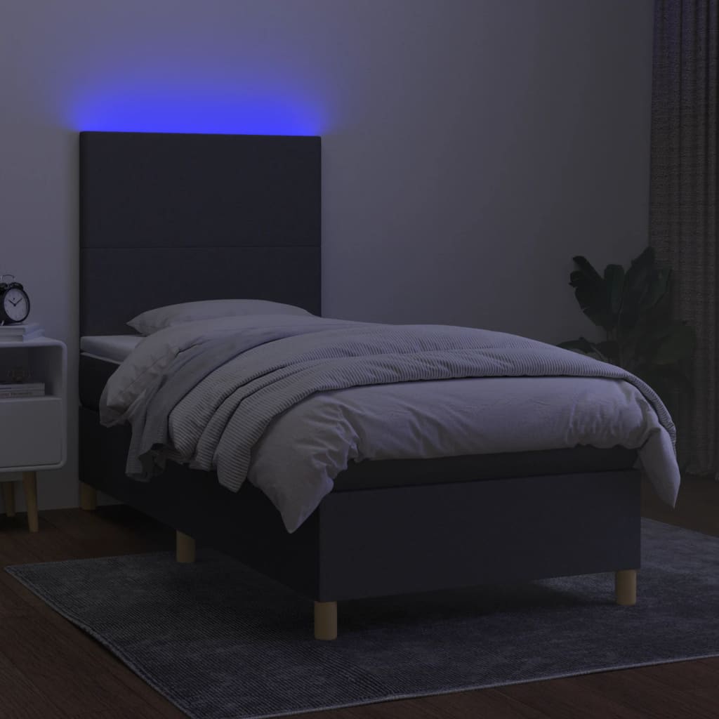 Pat cu arcuri, saltea și LED, gri închis, 100x200 cm, textil GartenMobel Dekor