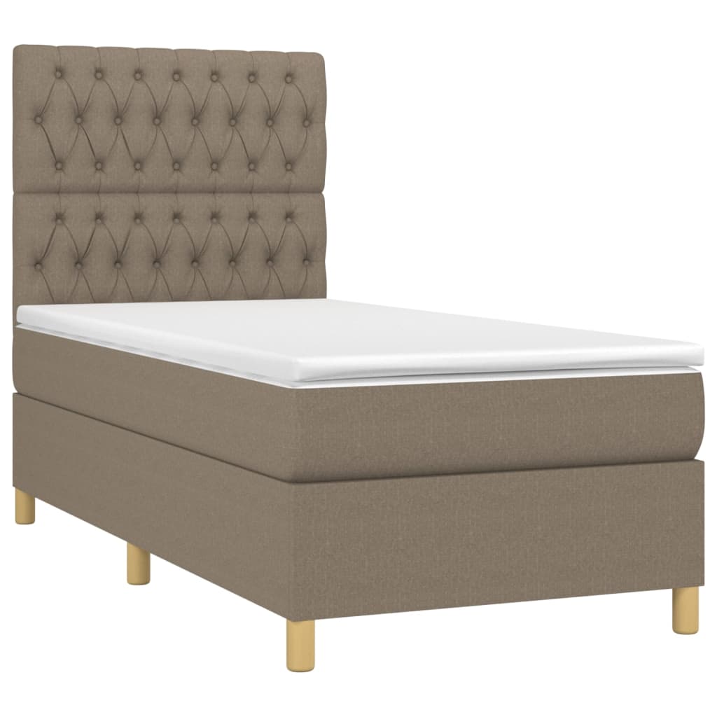 Pat cu arcuri, saltea și LED, gri taupe, 90x200 cm, textil GartenMobel Dekor