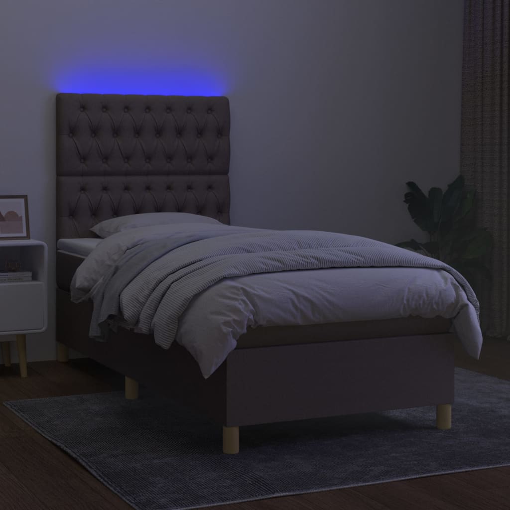 Pat cu arcuri, saltea și LED, gri taupe, 90x200 cm, textil GartenMobel Dekor
