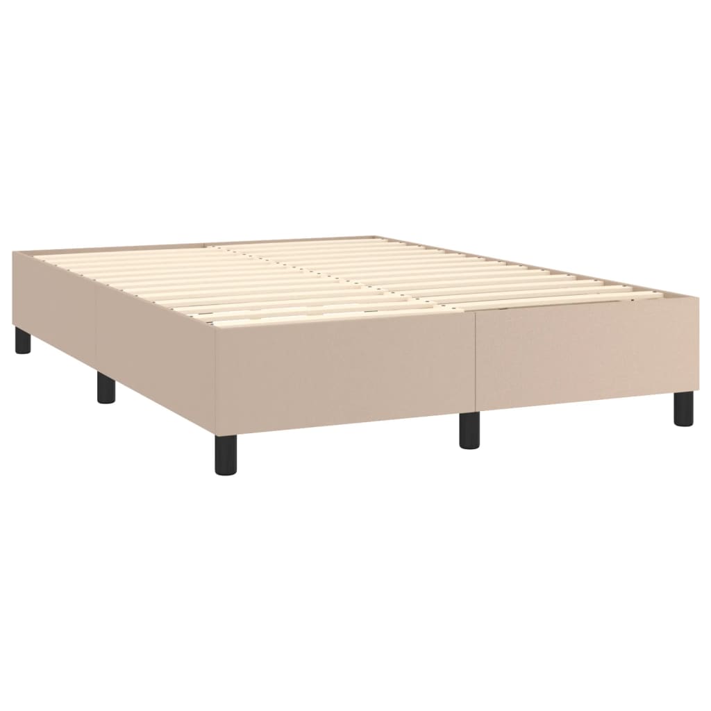 Pat cu arcuri, cu saltea și LED cappuccino 140x190 cm piele eco GartenMobel Dekor
