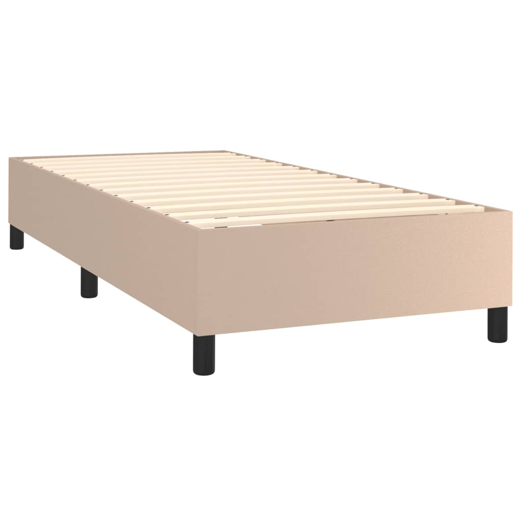 Pat cu arcuri, cu saltea și LED cappuccino 90x190 cm, piele eco GartenMobel Dekor