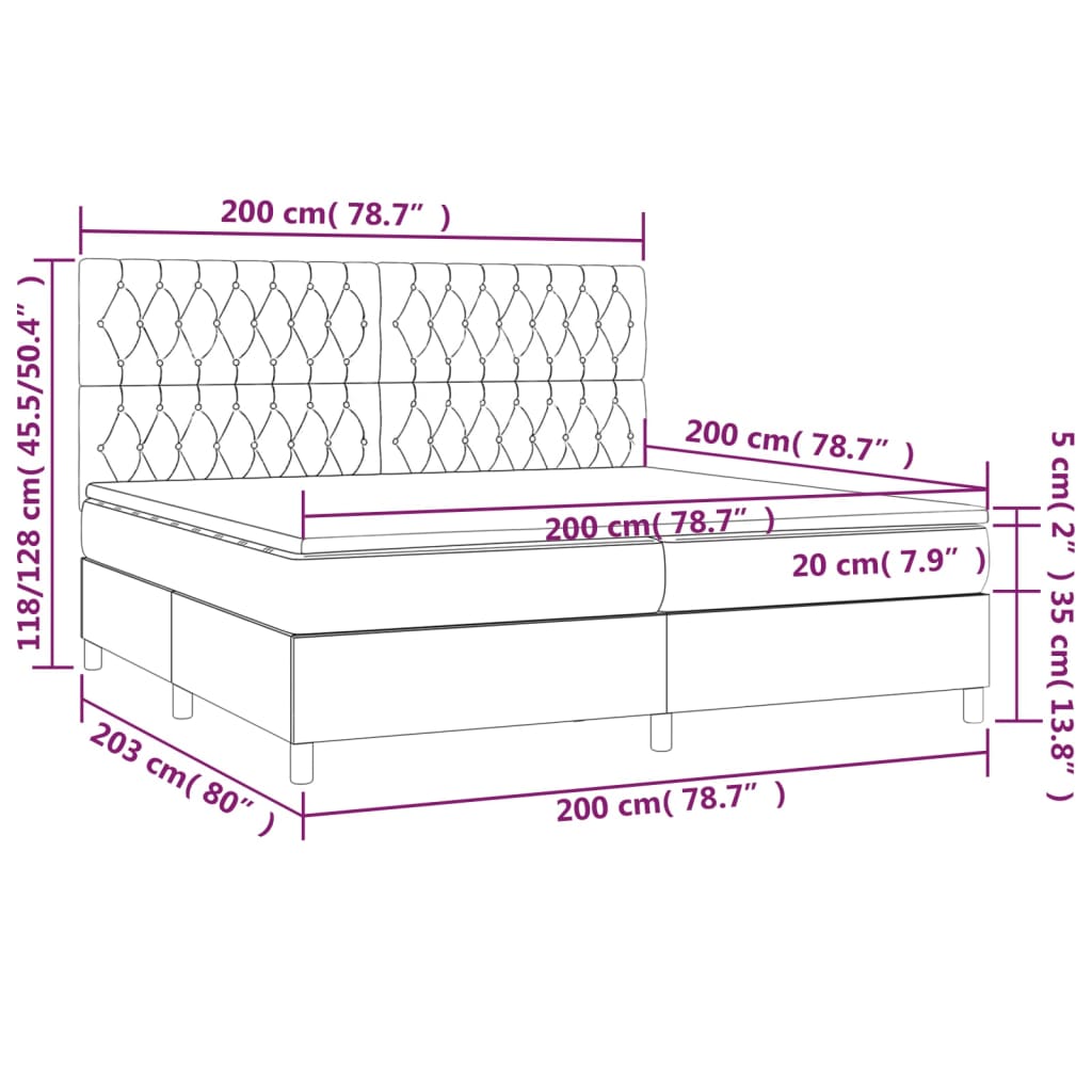 Pat cu arcuri, saltea și LED, crem, 200x200 cm, textil GartenMobel Dekor