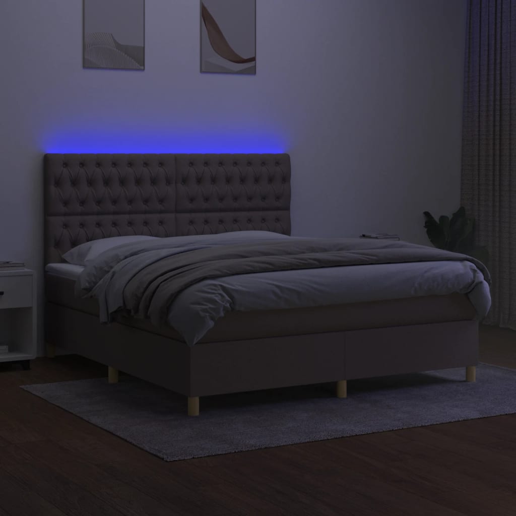 Pat cu arcuri, saltea și LED, gri taupe, 180x200 cm, textil GartenMobel Dekor