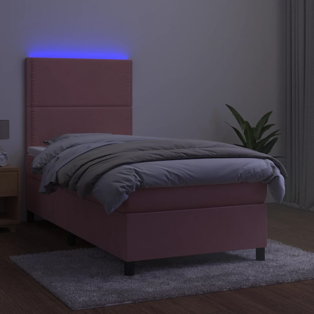 Pat continental cu saltea & LED, roz, 80x200 cm, catifea GartenMobel Dekor