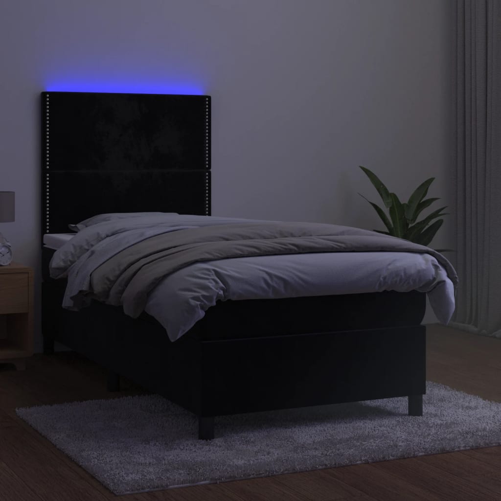 Pat continental cu saltea și LED, negru, 80x200 cm, catifea GartenMobel Dekor