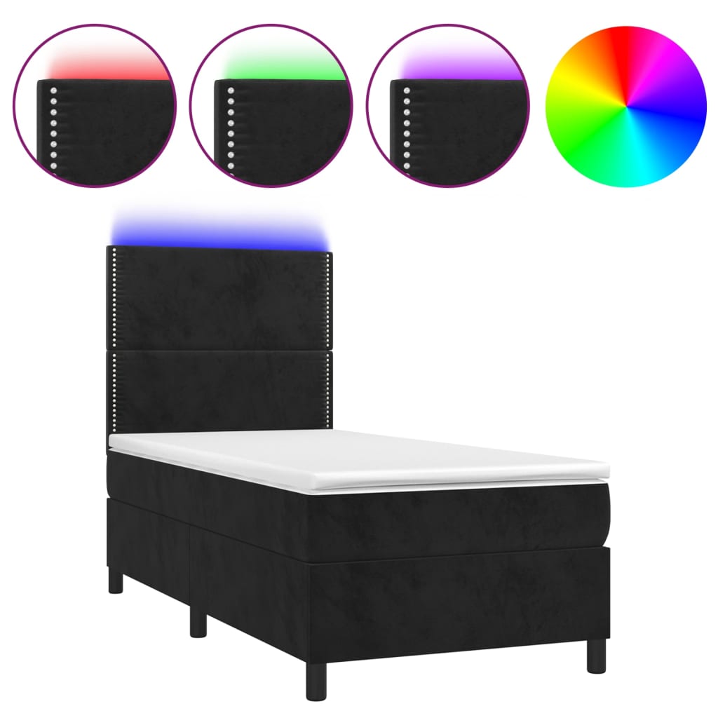 Pat continental cu saltea și LED, negru, 80x200 cm, catifea GartenMobel Dekor