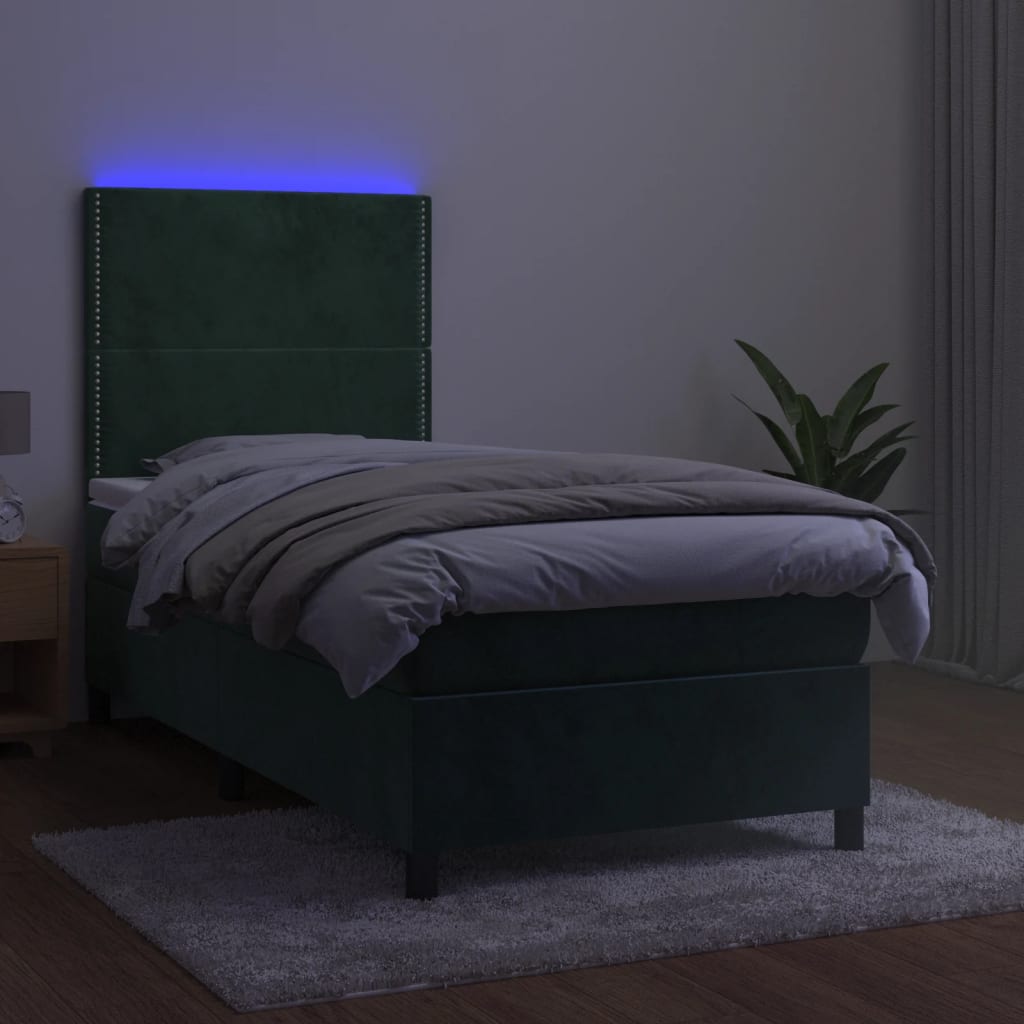 Pat continental cu saltea și LED verde închis 80x200 cm catifea GartenMobel Dekor