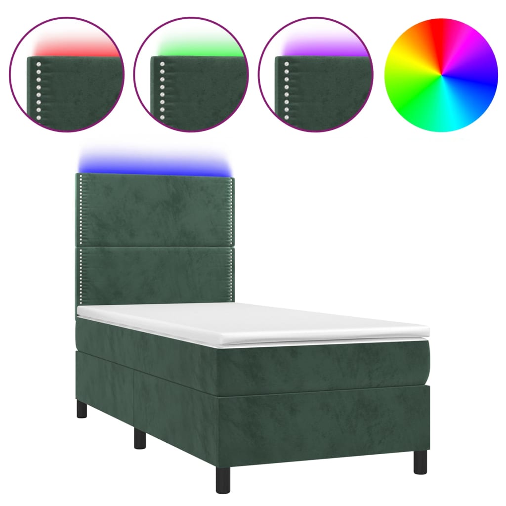 Pat continental cu saltea și LED verde închis 80x200 cm catifea GartenMobel Dekor