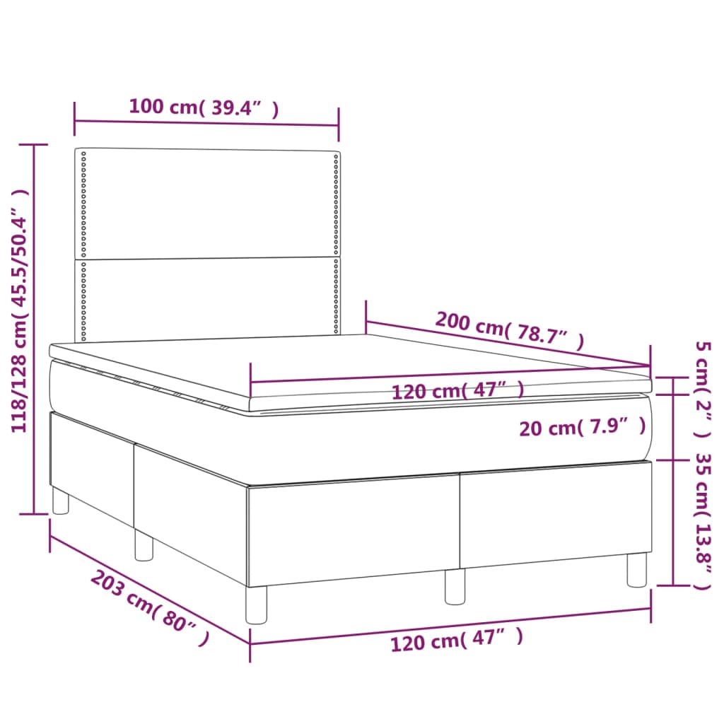 Pat cu arcuri, saltea și LED, gri închis, 120x200 cm, catifea GartenMobel Dekor