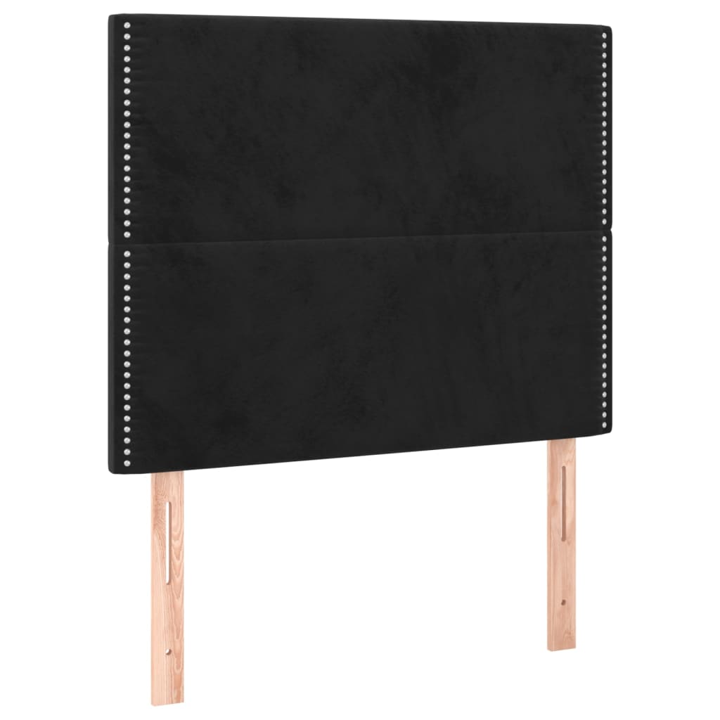 Pat cu arcuri, saltea și LED, negru, 90x190 cm, catifea GartenMobel Dekor