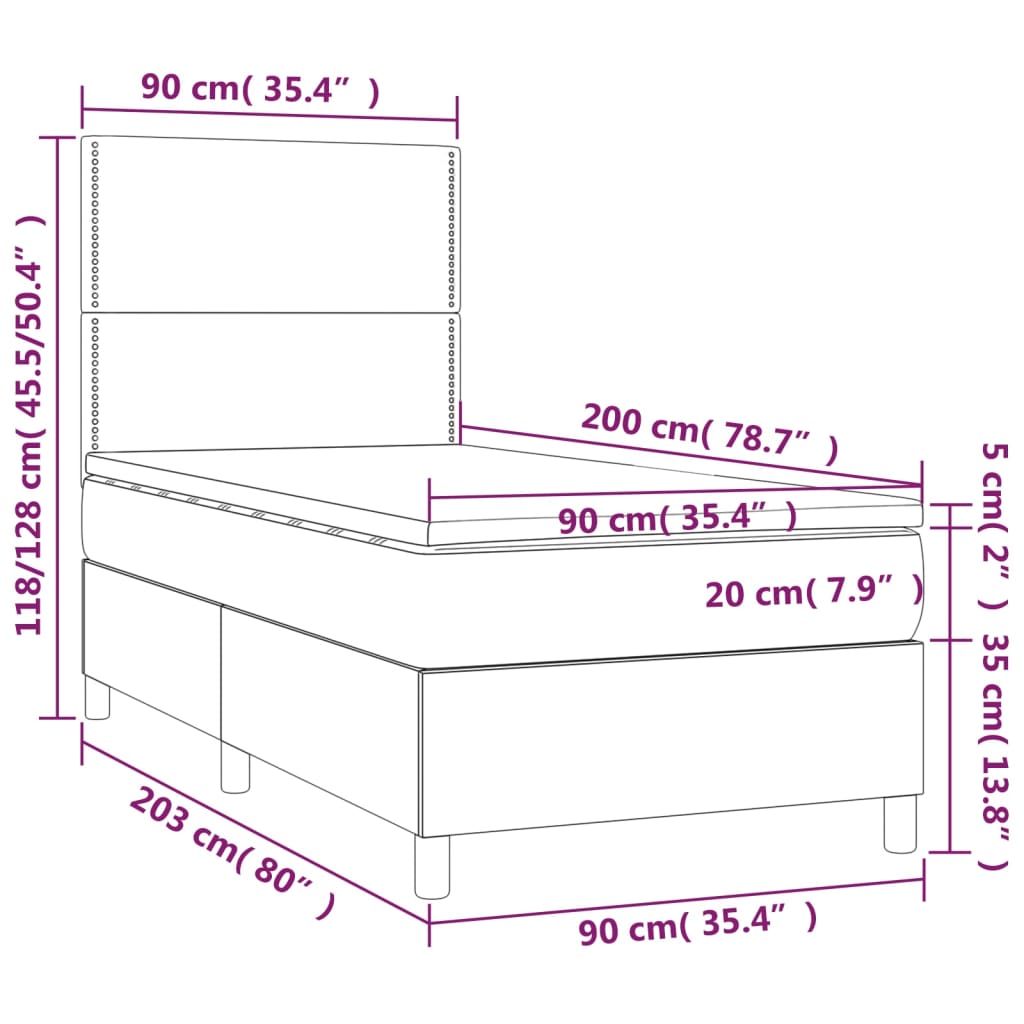 Pat cu arcuri, saltea și LED, negru, 90x200 cm, catifea GartenMobel Dekor