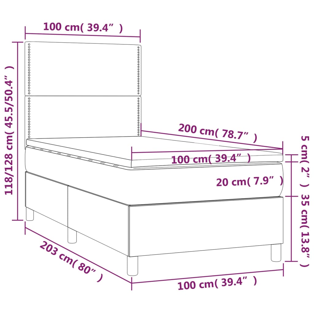 Pat cu arcuri, saltea și LED, roz, 100x200 cm, catifea GartenMobel Dekor