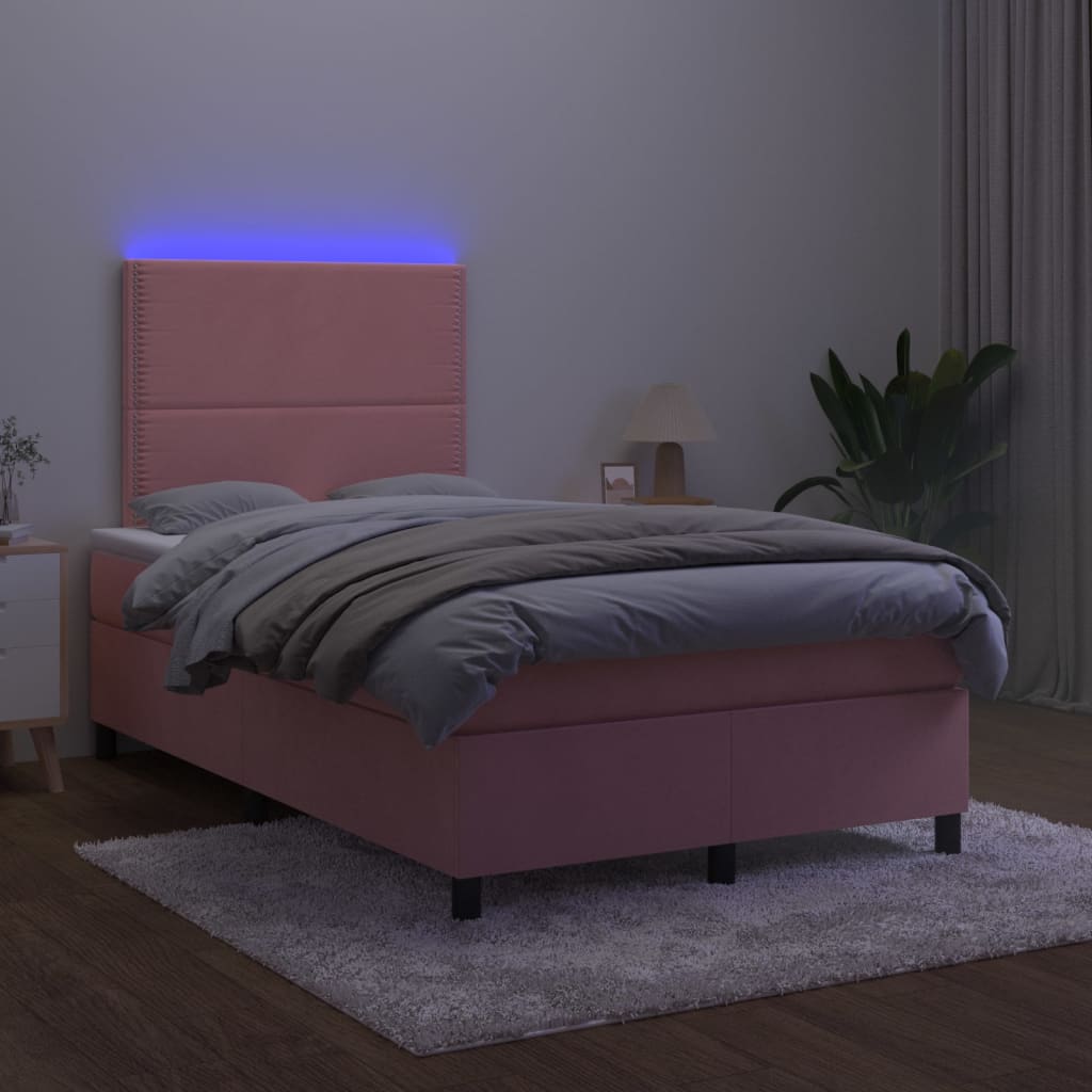 Pat continental cu saltea & LED, roz, 120x200 cm, catifea GartenMobel Dekor