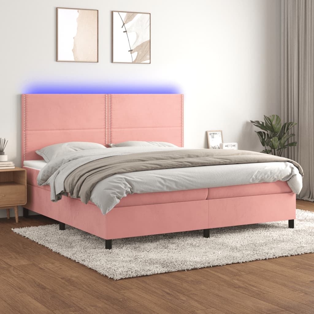 Pat continental cu saltea & LED, roz, 200x200 cm, catifea GartenMobel Dekor