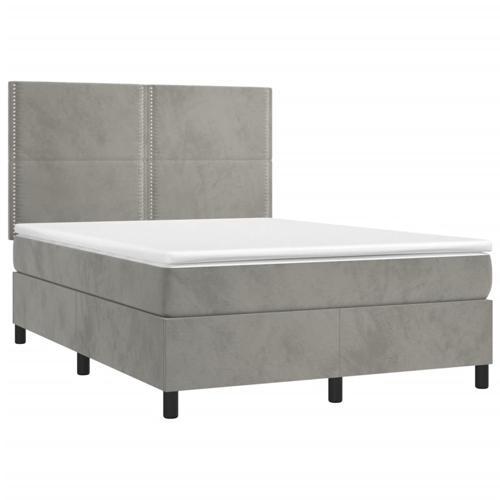 Pat continental cu saltea și LED gri deschis 140x190 cm catifea GartenMobel Dekor
