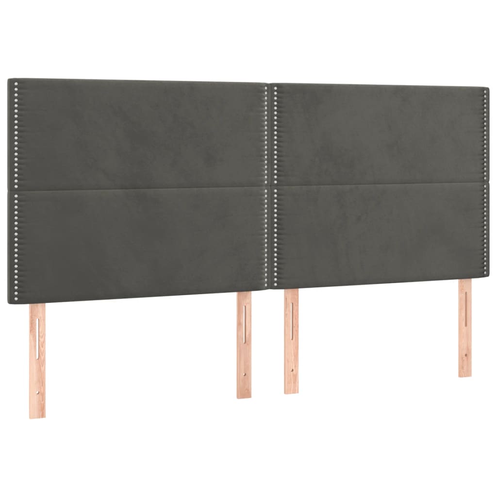 Pat cu arcuri, saltea și LED, gri închis, 160x200 cm, catifea GartenMobel Dekor