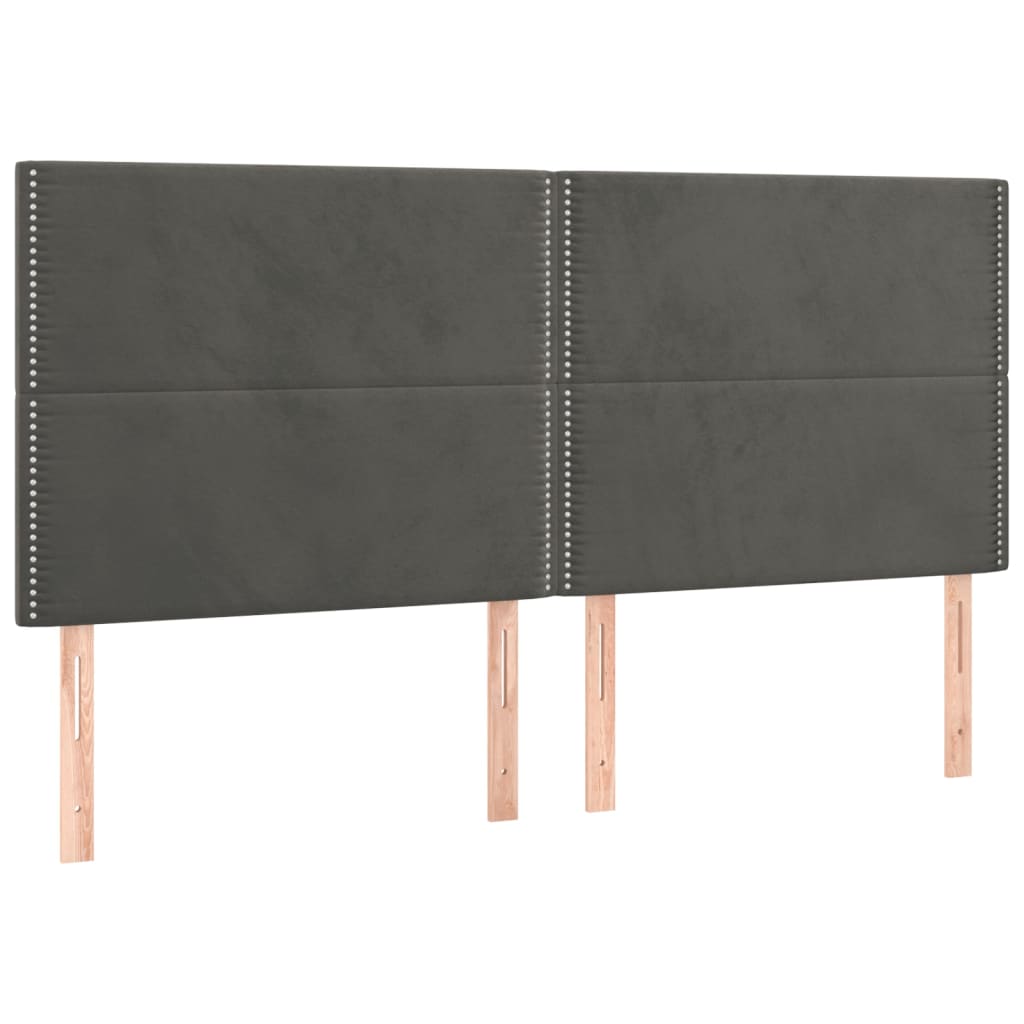 Pat cu arcuri, saltea și LED, gri închis, 200x200 cm, catifea GartenMobel Dekor