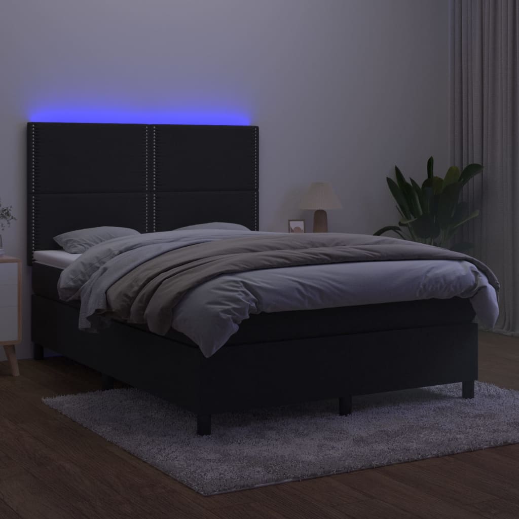 Pat cu arcuri, saltea și LED, negru, 140x190 cm, catifea GartenMobel Dekor