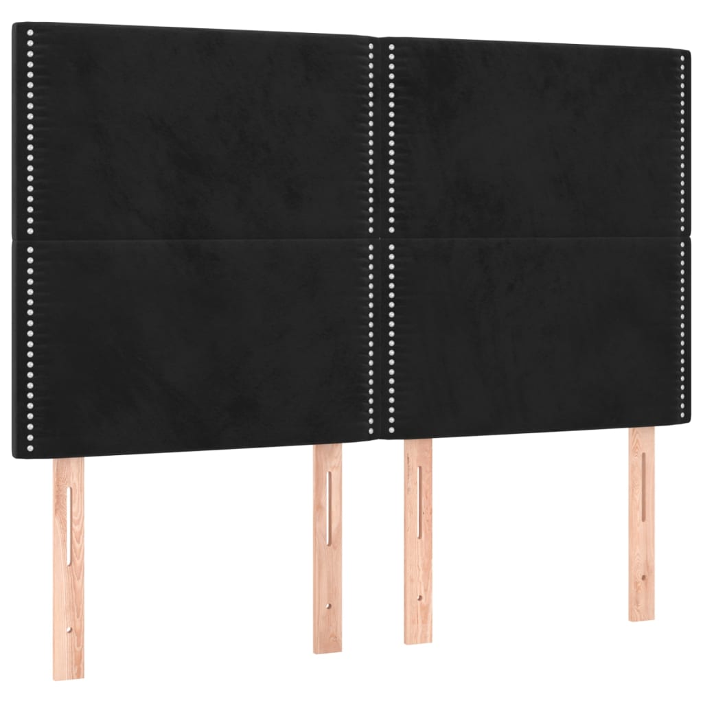 Pat cu arcuri, saltea și LED, negru, 140x200 cm, catifea GartenMobel Dekor