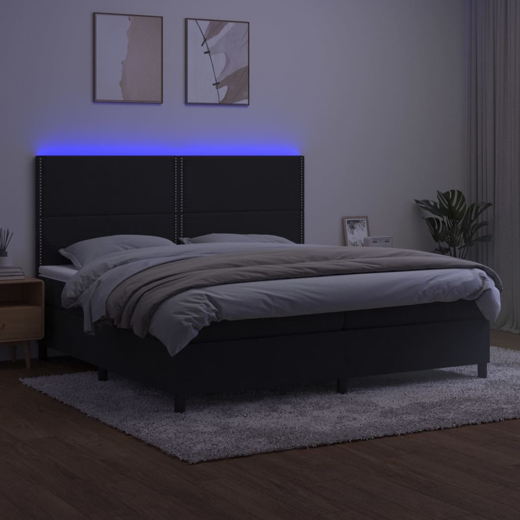 Pat cu arcuri, saltea și LED, negru, 200x200 cm, catifea GartenMobel Dekor