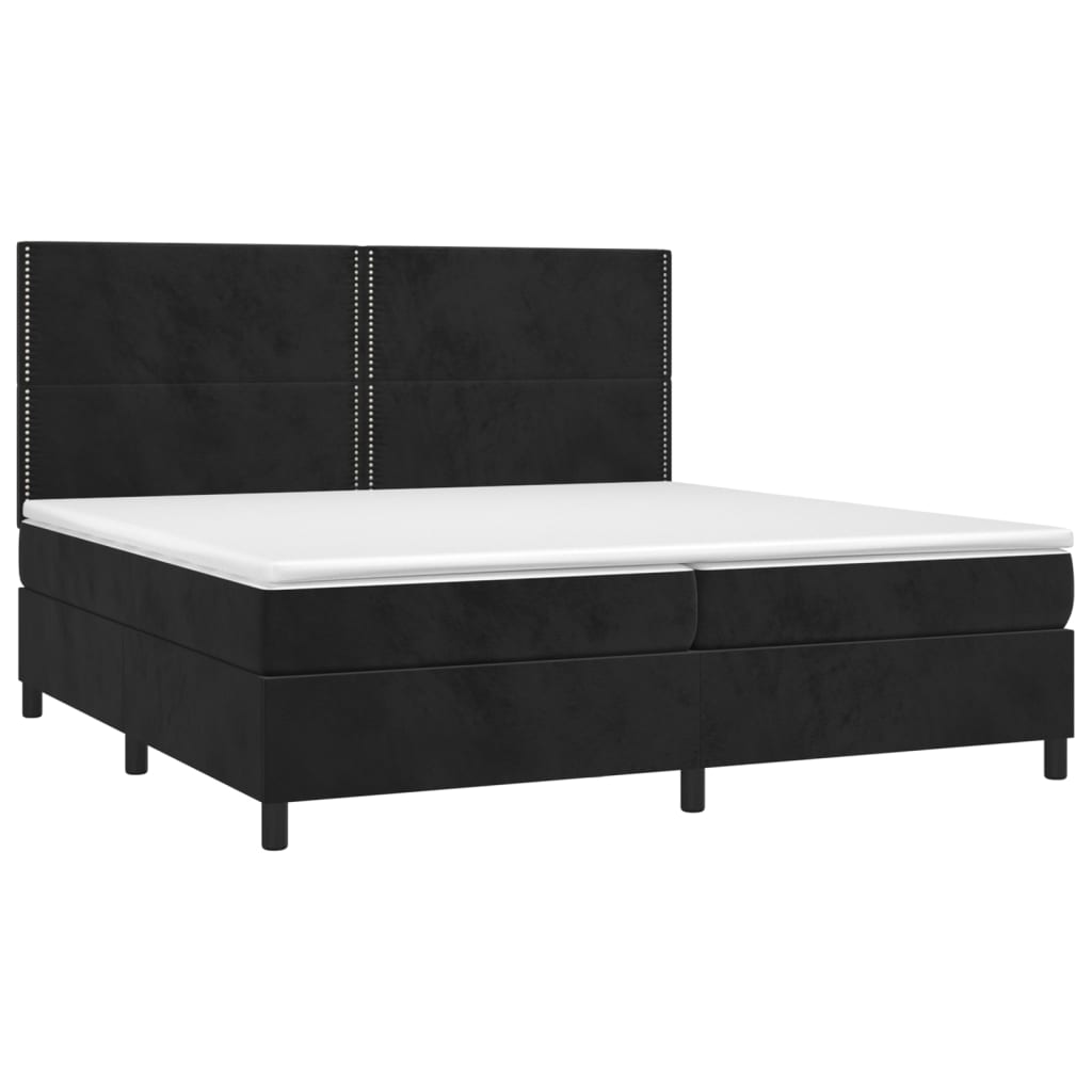 Pat cu arcuri, saltea și LED, negru, 200x200 cm, catifea GartenMobel Dekor