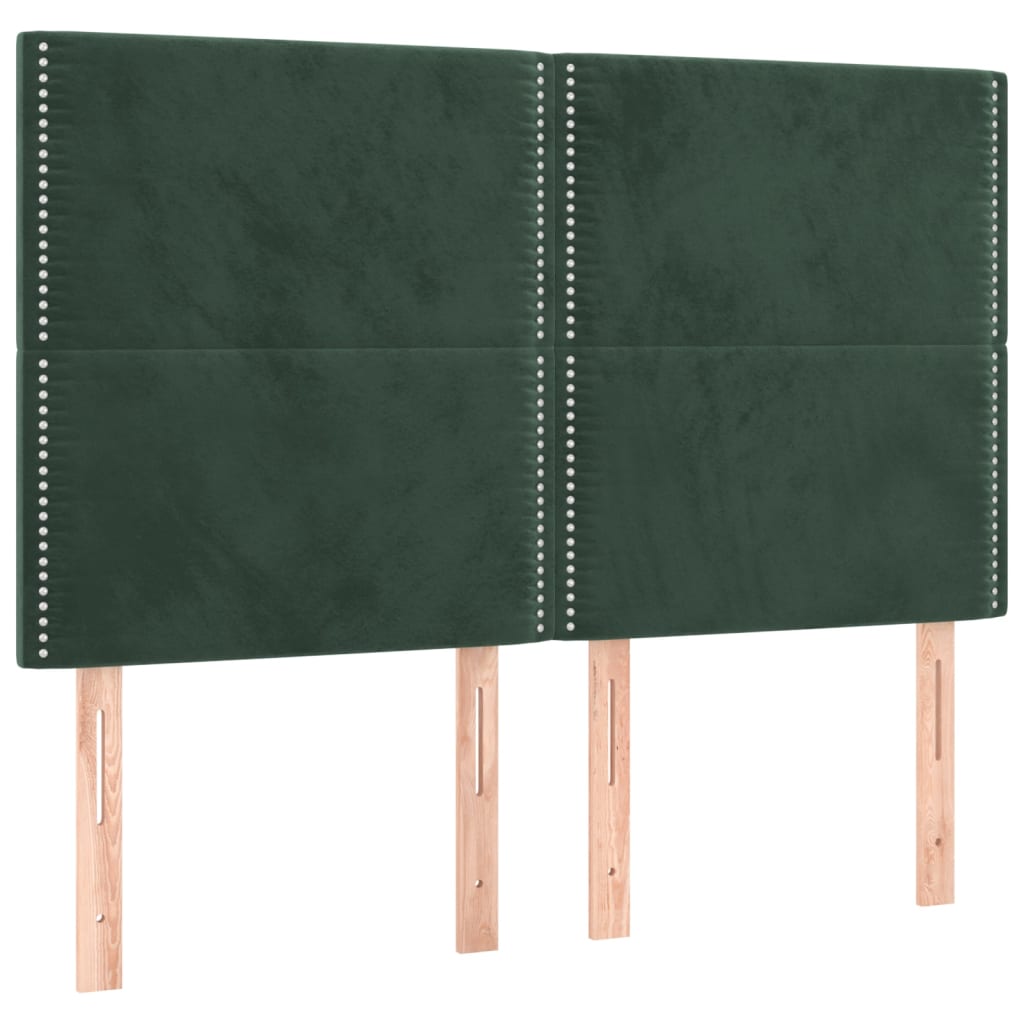 Pat cu arcuri, saltea și LED, verde închis, 140x200 cm, catifea GartenMobel Dekor