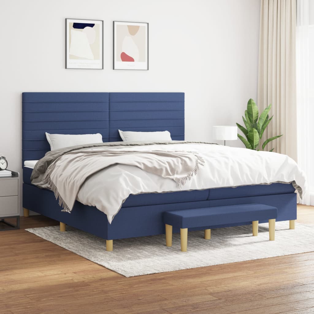 Pat box spring cu saltea, albastru, 200x200 cm, textil GartenMobel Dekor