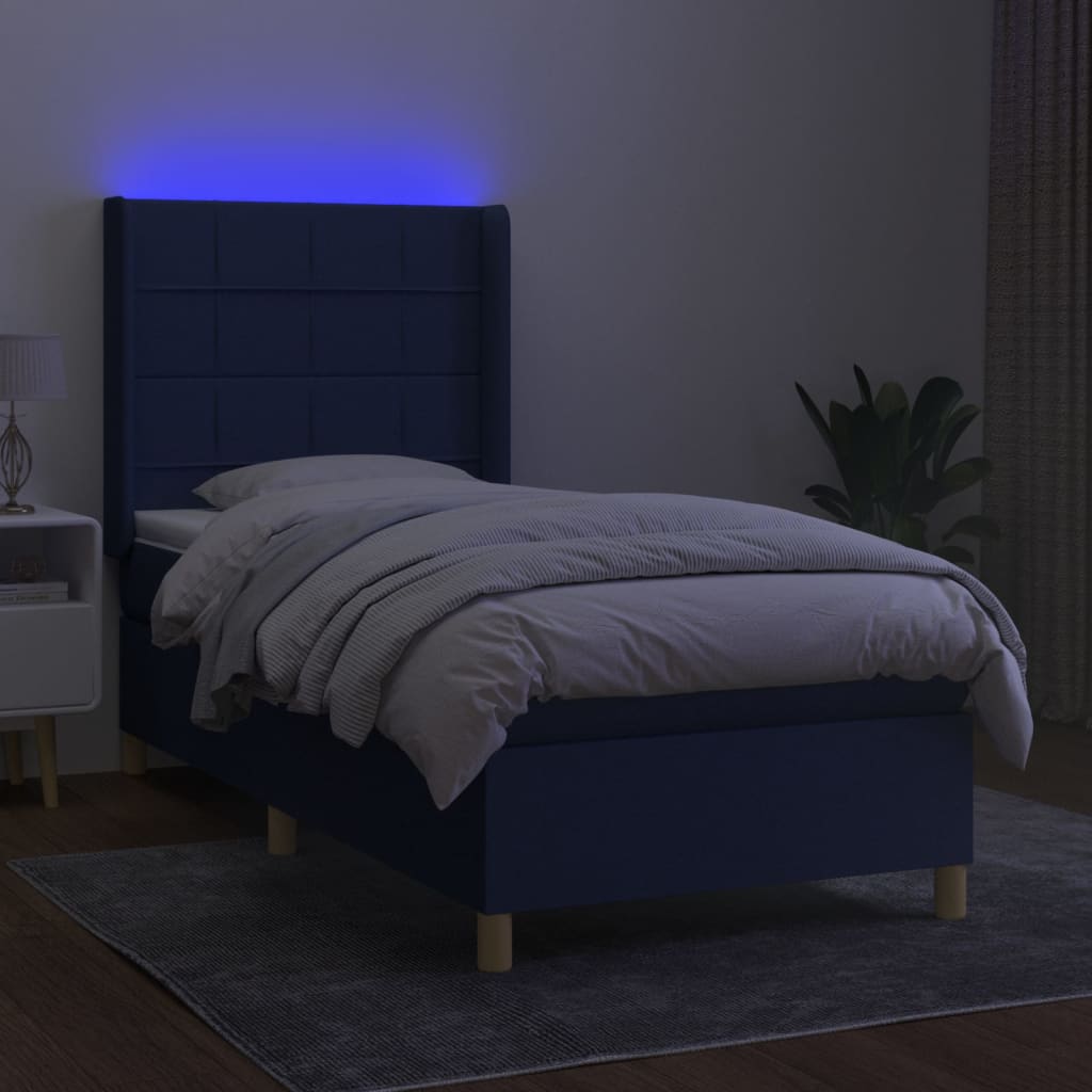 Pat cu arcuri, saltea și LED, albastru, 120x200 cm, textil GartenMobel Dekor