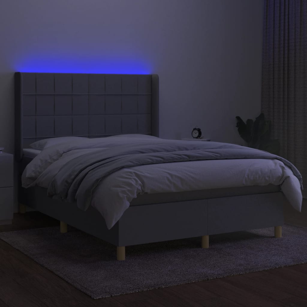 Pat cu arcuri, saltea și LED, gri deschis, 140x190 cm, textil GartenMobel Dekor