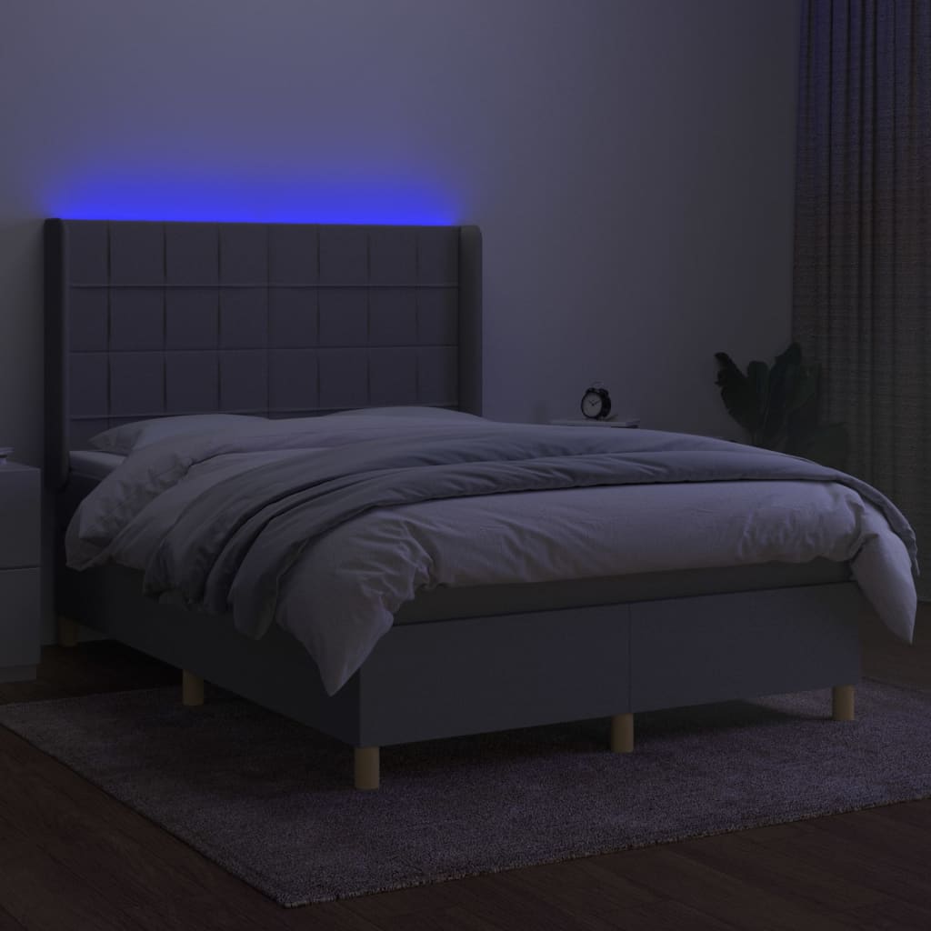 Pat cu arcuri, saltea și LED, gri deschis, 140x200 cm, textil GartenMobel Dekor